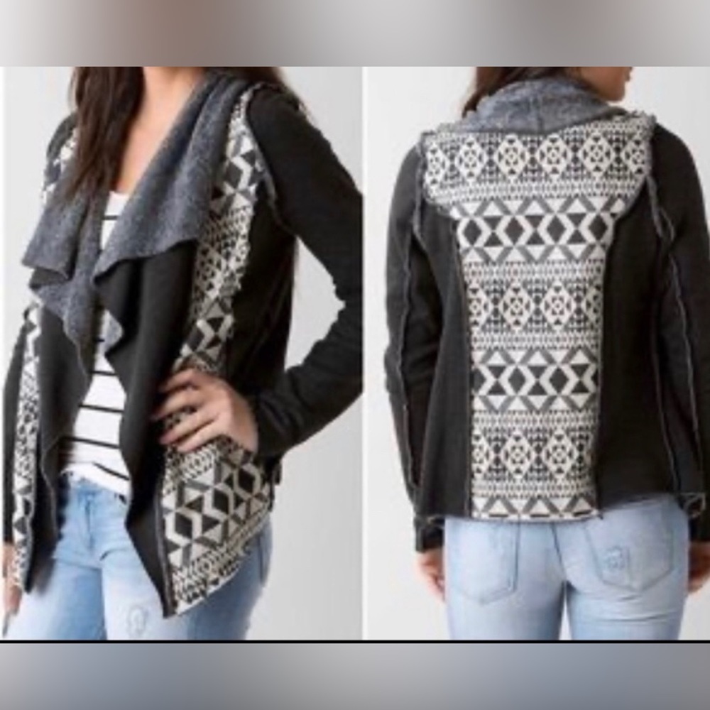 ANAMA Gray Geometric Print Open Cardigan Sweater